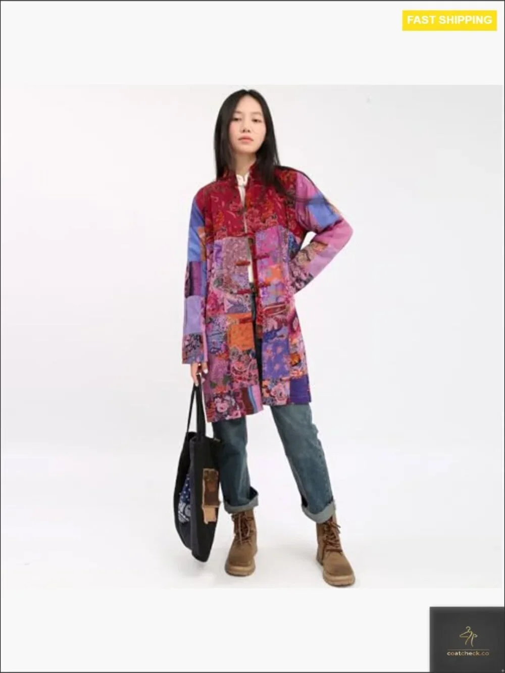 Patchwork Jacket Boho Floral Lightweight Spring Fall Coat Artistic Vintage